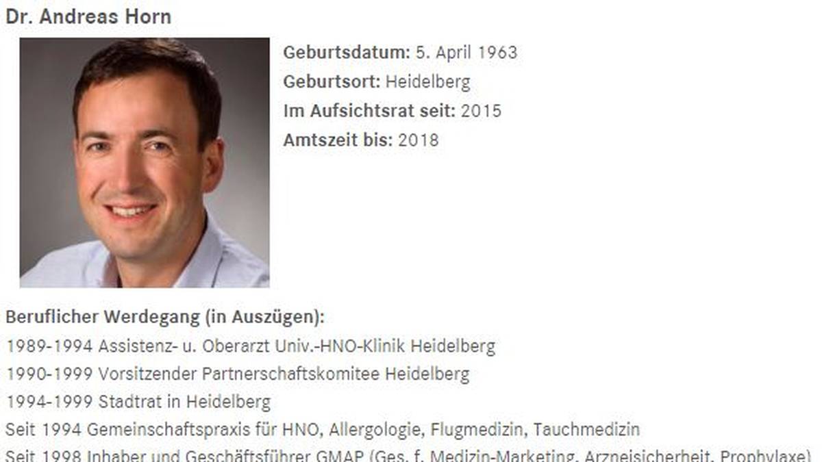 Dr. Andreas Horn auf der Homepage von Schalke 04