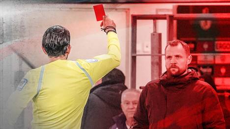 Mainz-Trainer Bo Svensson fliegt im Pokalduell gegen die Bayern wegen eines Spruchs an den vierten Offiziellen vom Platz. Schiedsrichter Deniz Aytekin entscheidet sich für die Rote Karte.