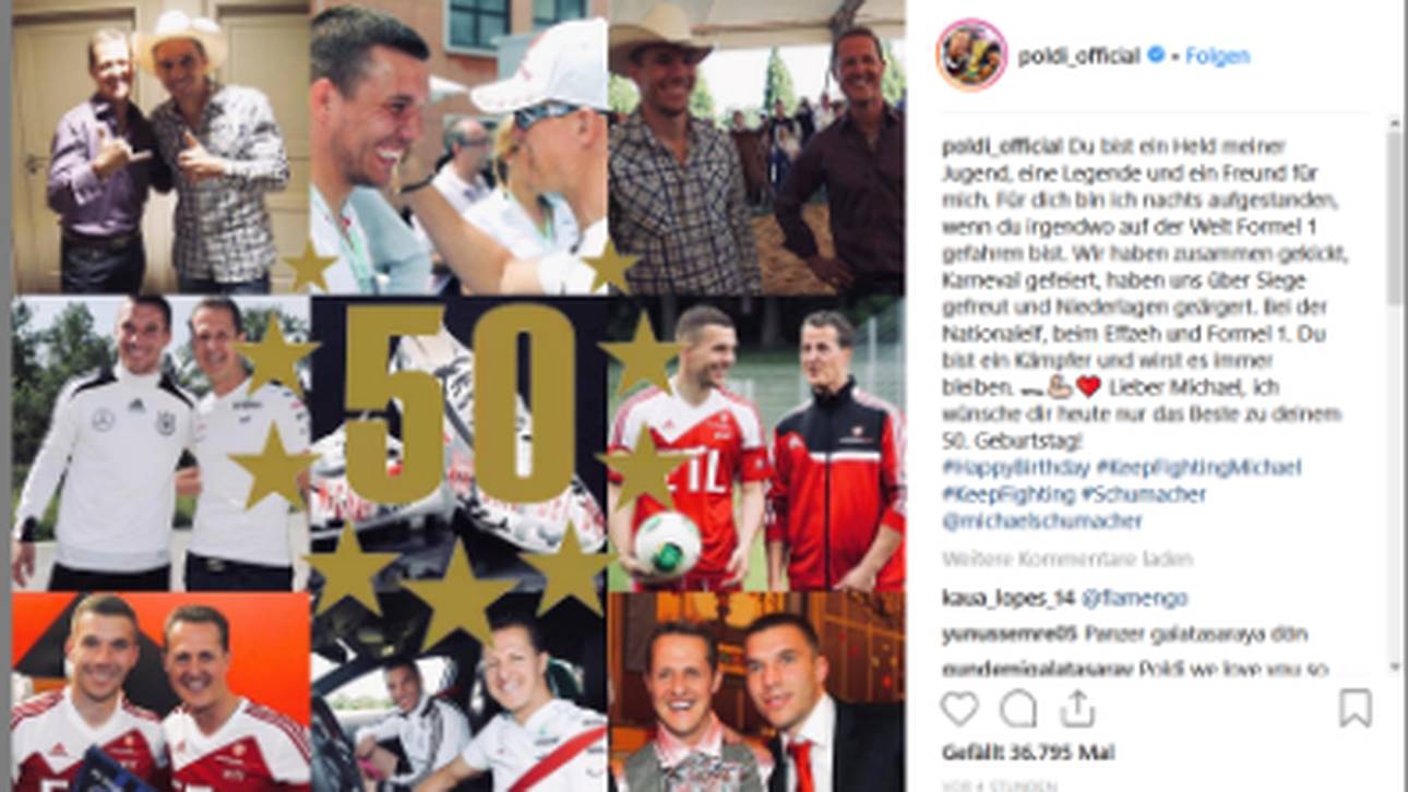 Im Rahmen von DFB-Veranstaltungen hat Lukas Podolski den bekennenden Fußballfan Schumacher oft getroffen