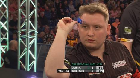 Andrew Gilding schlägt Martin Schindler bei der Darts UK Open im Viertelfinale mit 10:4 und lässt dem Deutschen keine Chance.