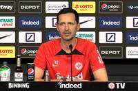 Dino Toppmöller spricht auf der Pressekonferenz über das Pokal-Ausscheiden gegen den 1. FC Saarbrücken