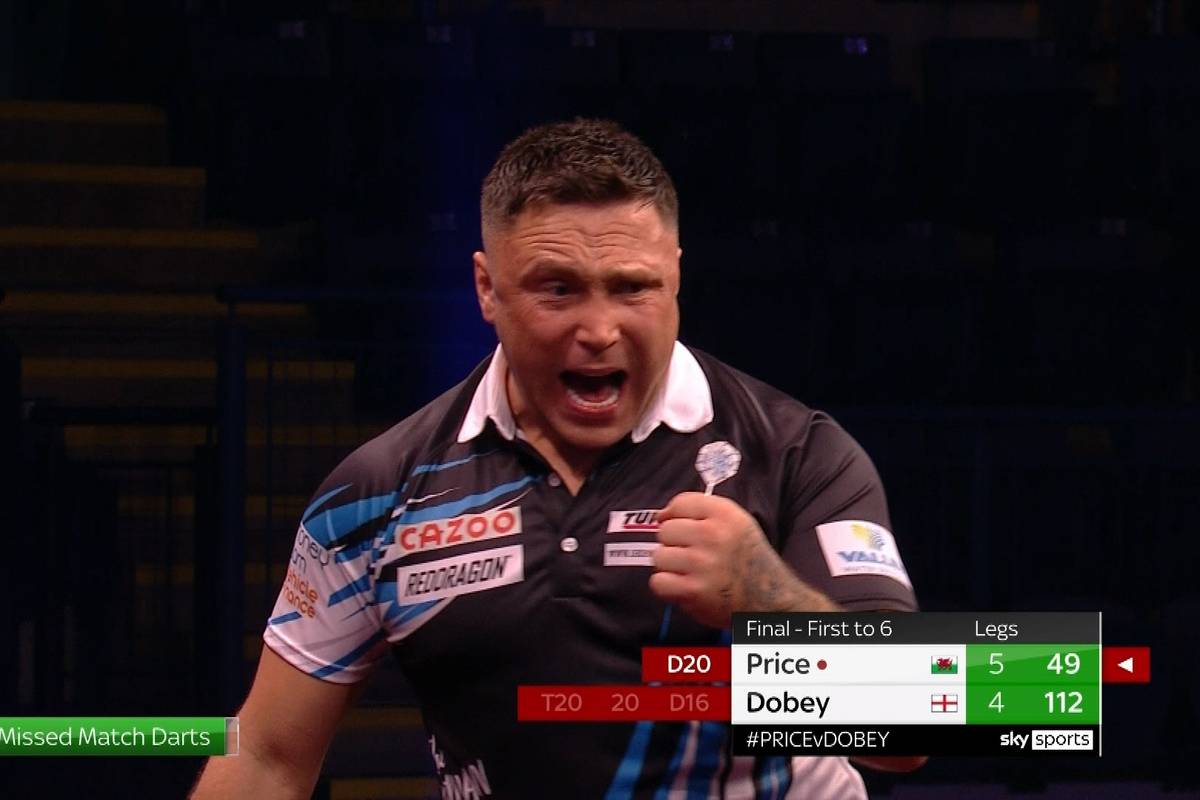 Gerwyn Price gewinnt den 7. Spieltag der Premier League of Darts in Nottingham mit 6:4 gegen Chris Dobey.