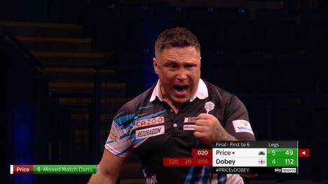 Gerwyn Price gewinnt den 7. Spieltag der Premier League of Darts in Nottingham mit 6:4 gegen Chris Dobey.