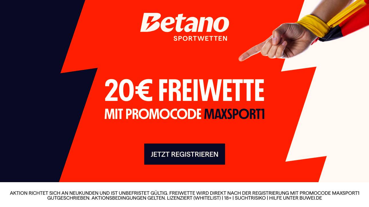 Neukunden von Betano können sich eine 20€ Freebet ohne Einzahlung sichern. (18+ | AGB gelten)