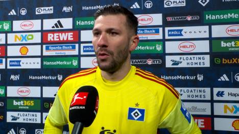 HSV-Torhüter Daniel Heuer Fernandes lobt nach dem erkämpften Unentschieden gegen die Bayern die Leistung seiner Mannschaft.