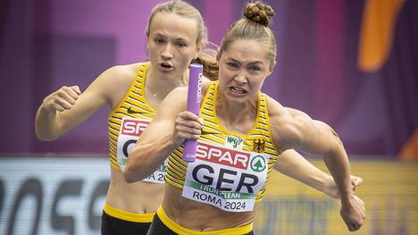 Gina Lückenkemper (r.) und Nele Jaworski bei der EM 2024 in Rom