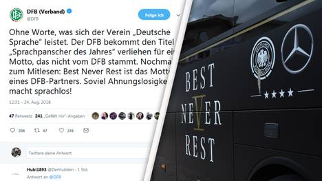 Der DFB zeigte sich erbost über die "Auszeichnung" für den deutschen WM-Slogan "Best Never Rest"