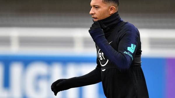 England's midfielder Jadon Sancho attends an England team training session at St George's Park in Burton-on-Trent, central England on October 7, 2019, ahead of their Euro 2020 football qualification match against the Czech Republic. (Photo by Paul ELLIS / AFP) / NOT FOR MARKETING OR ADVERTISING USE / RESTRICTED TO EDITORIAL USE (Photo by PAUL ELLIS/AFP via Getty Images)