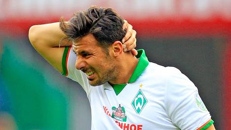 Claudio Pizarro von Werder Bremen fasst sich an den Kopf