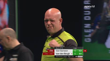 Auch bei der Partie Dimitri Van den Bergh gegen Michael van Gerwen gibt es am Ende keinen Sieger. Damit gibt es am ersten Spieltag der Premier League mit Nathan Aspinall nur einen Gewinner. 