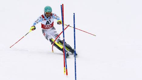 Felix Neureuther aus Deutschland im Einsatz beim Slalom