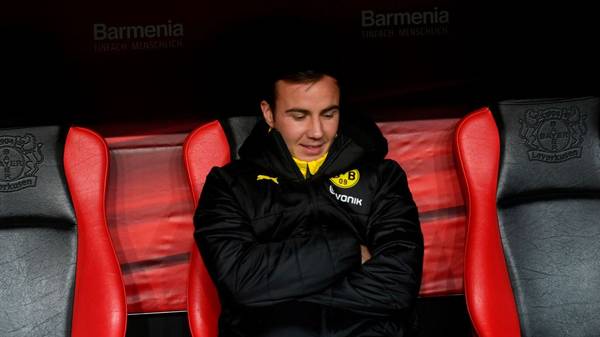 Dortmund's German midfielder Mario Goetze sits on the bench during the German first division Bundesliga football match Bayer 04 Leverkusen vs BVB Borussia Dortmund in Leverkusen, western Germany on February 8, 2020. (Photo by INA FASSBENDER / AFP) / RESTRICTIONS: DFL REGULATIONS PROHIBIT ANY USE OF PHOTOGRAPHS AS IMAGE SEQUENCES AND/OR QUASI-VIDEO (Photo by INA FASSBENDER/AFP via Getty Images)