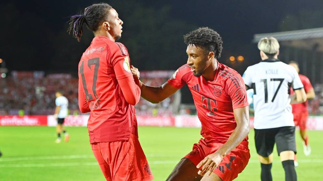 Kingsley Coman (r.) und Michael Olise sind beim FC Bayern nun Teamkollegen