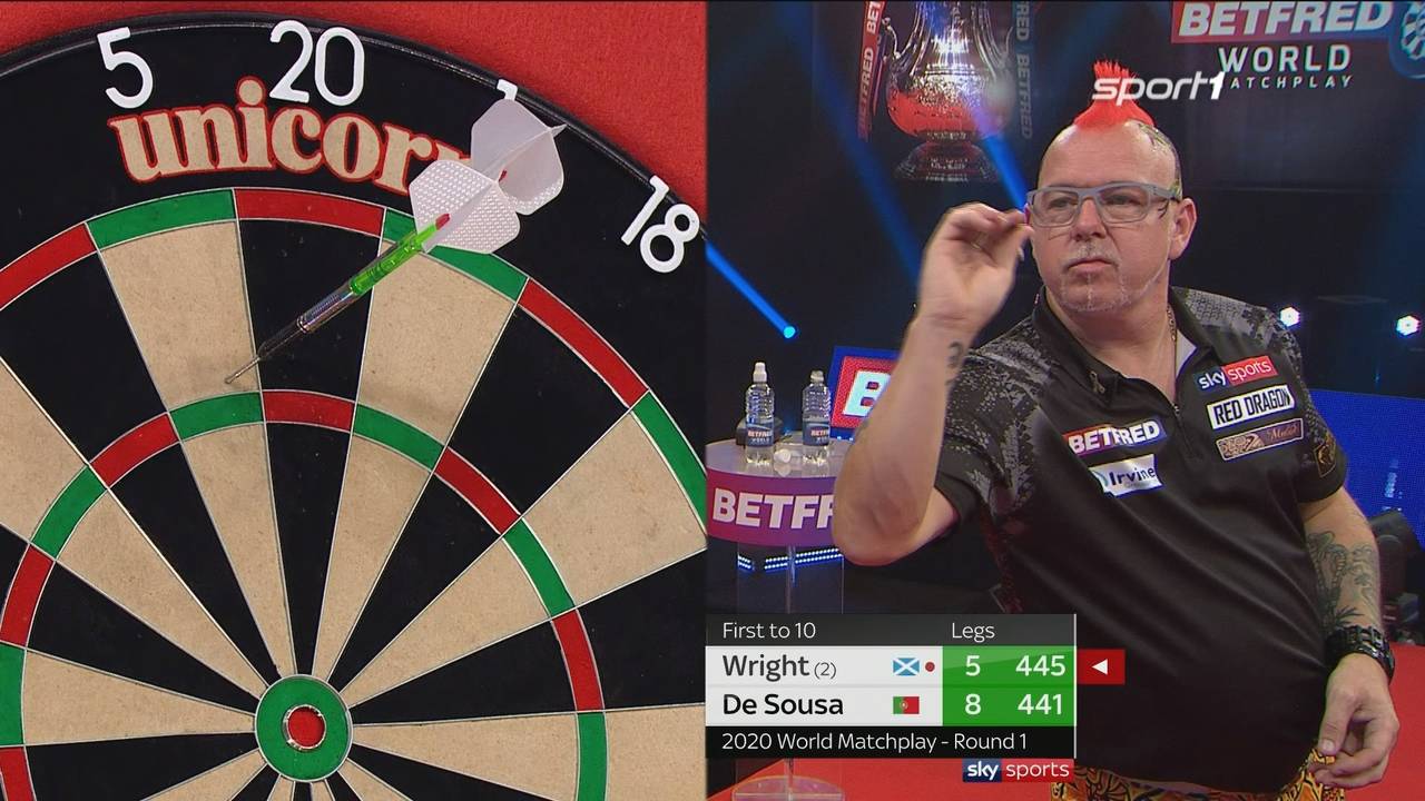 Darts World Matchplay: Peter Wright schlägt Jose de Sousa knapp mit 10:8.