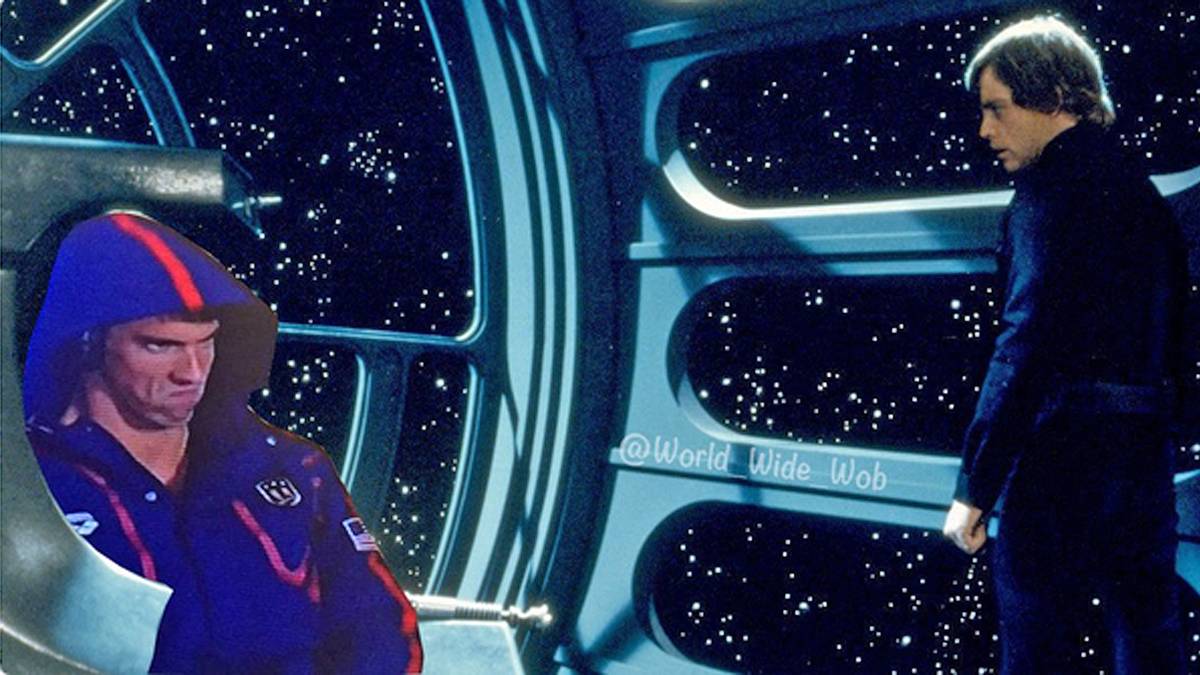 Natürlich inspiriert Phelps auch die Star-Wars-Fans. Hier sitzt er, den Blick auf Luke Skywalker gerichtet, in einem Raumschiff und sagt:  "Schließ dich mir an. Zusammen können wir über Olympia herrschen"
