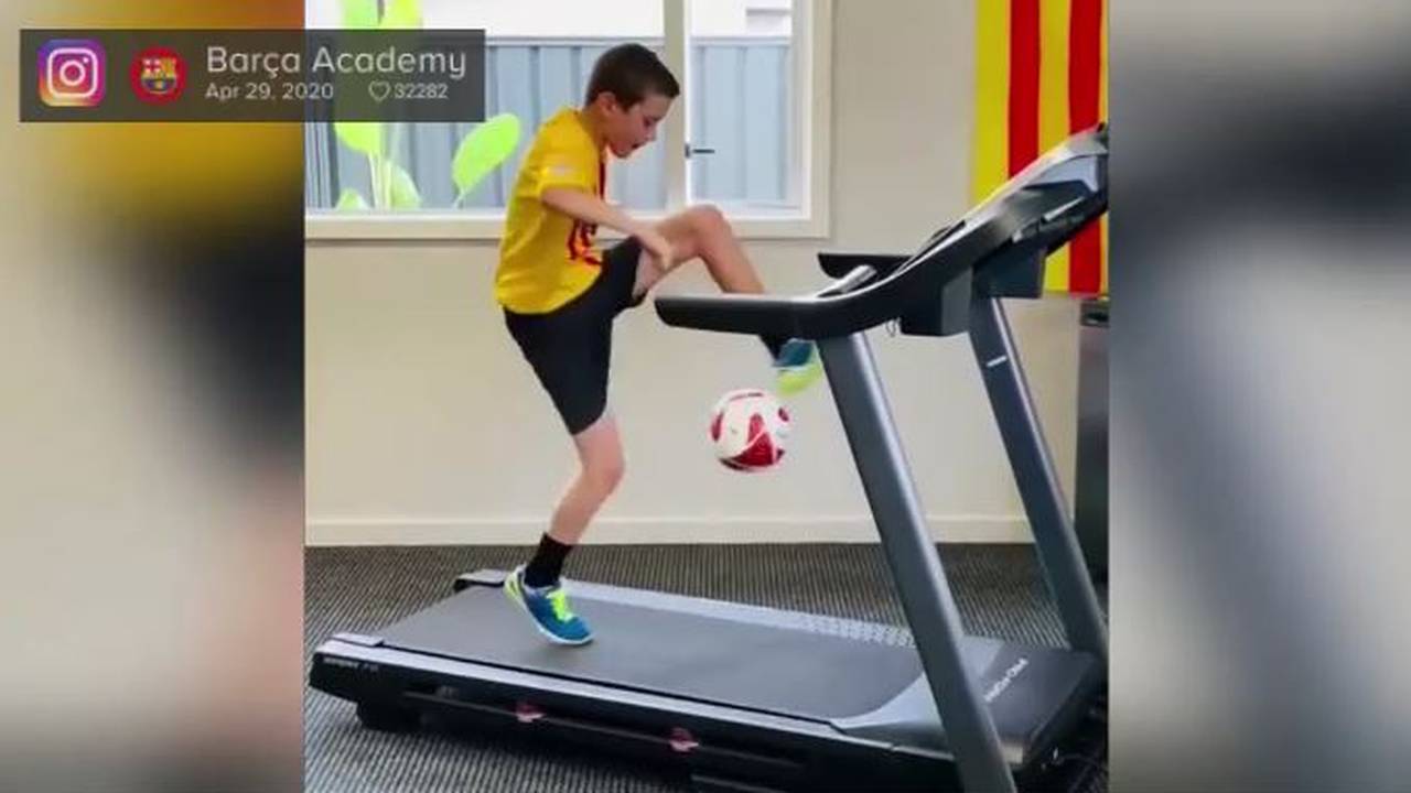 Tricks auf dem Laufband! Barca-Bubi mit unglaublichem Ballgefühl