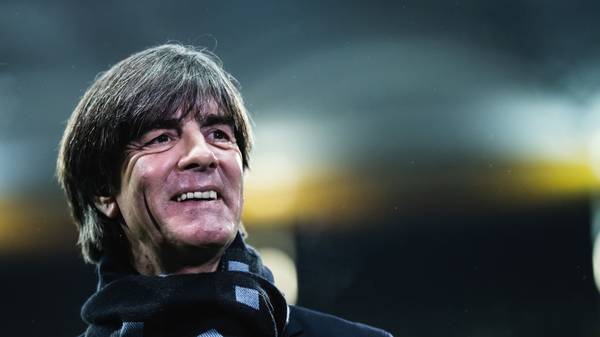 FRANKFURT AM MAIN, GERMANY - NOVEMBER 19: (EDITORS NOTE: Image has been digitally enhanced.) Head coach Joachim Loew of Germany is smiling prior to the UEFA Euro 2020 Qualifier between Germany and Northern Ireland at Commerzbank Arena on November 19, 2019 in Frankfurt am Main, Germany. (Photo by Simon Hofmann/Bongarts/Getty Images)