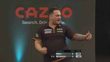 Am zweiten Tag der Darts UK Open schafft Jeffrey De Zwaan die Überraschung und ringt Ex-Weltmeister Gerwyn Price mit 10:8 nieder.