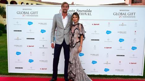 OLBIA, ITALY - JUNE 17:  Abbey Clancy and Peter Crouch attend The Costa Smeralda Invitational Gala Dinner at Cala di Volpe Hotel - Costa Smeralda on June 17, 2017 in Olbia, Italy.  (Photo by Tony Marshall/Getty Images for Professional Sports Group)