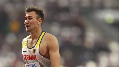DOHA, QATAR - OCTOBER 03: Niklas Kaul of Germany reacts after the Men's Decathlon 1500 Metres and winning gold during day seven of 17th IAAF World Athletics Championships Doha 2019 at Khalifa International Stadium on October 03, 2019 in Doha, Qatar. (Photo by Patrick Smith/Getty Images)