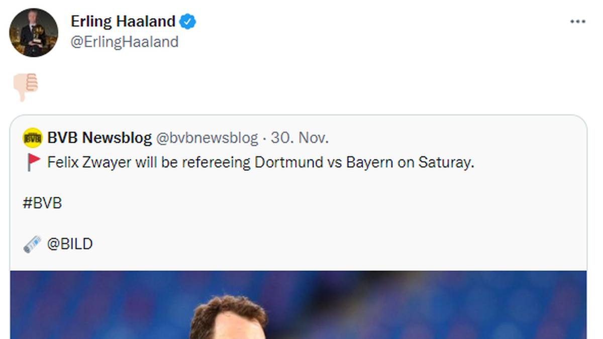 Erling Haaland zeigte seine Meinung zum Referee - löschte den Tweet aber schnell wieder
