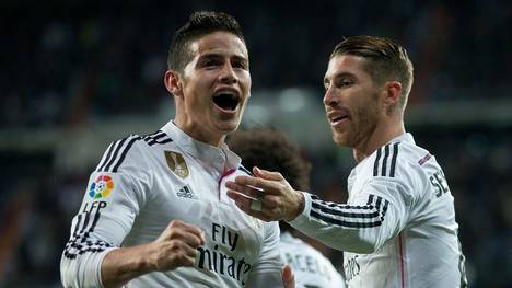 James (l.) und Sergio Ramos spielten drei Jahre lang bei Real Madrid zusammen