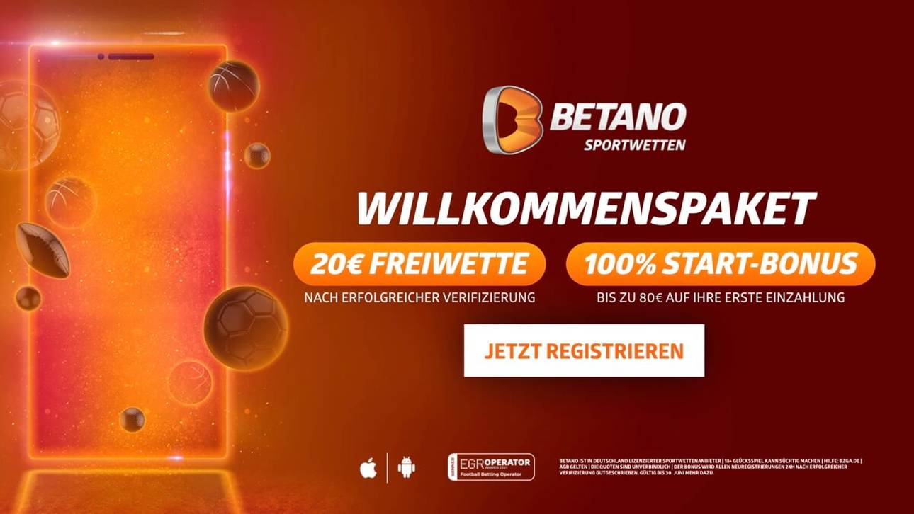Neukunden von Betano können sich eine 20 € Freiwette ohne Einzahlung sichern! (18+ I Es gelten die AGB)