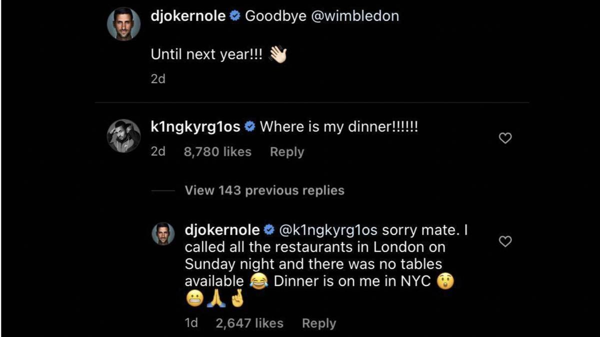 Novak Djokovic und Nick Kyrgios scherzten bei Instagram 