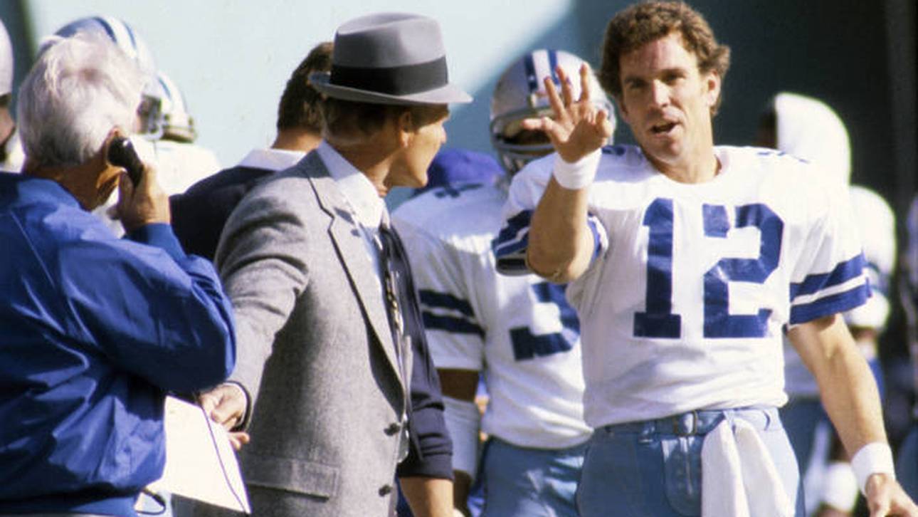 Tom Landry mit seinem Meister-Quarterback Roger Staubach