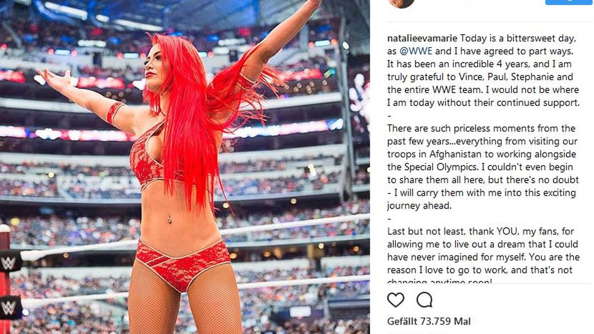 Eine umstrittene Schönheit verabschiedet sich: Wrestlerin Eva Marie verkündet bei Instagram ihr Aus bei WWE. Ihr ausgelaufener Vertrag wird nicht verlängert