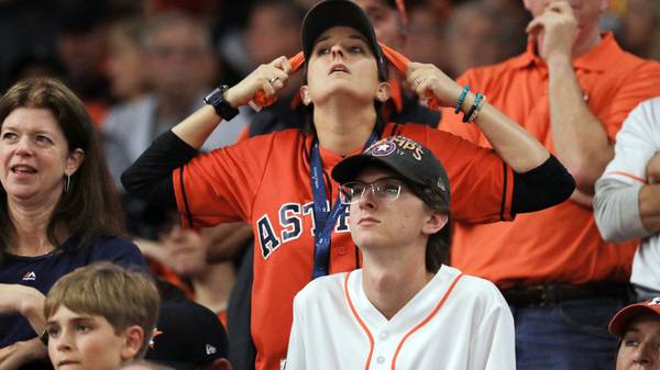 HOUSTON, TEXAS - OCTOBER 29: Fans react during the eighth inning in Game Six of the 2019 World Series between the Houston Astros and the Washington Nationals at Minute Maid Park on October 29, 2019 in Houston, Texas. (Photo by Mike Ehrmann/Getty Images)