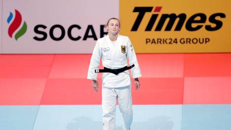 TOKYO, JAPAN - AUGUST 28: Martyna Trajdos of Germany reacts after her default victory in the Women's -63kg bronze medal bout against Tina Trstenjak of Slovenia on day four of the World Judo Championships at the Nippon Budokan on August 28, 2019 in Tokyo, Japan. (Photo by Kiyoshi Ota/Getty Images)