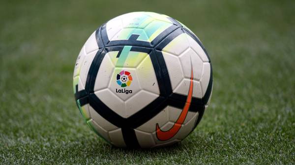 'La Liga' logo is seen on the ball of the Spanish league football match between Club Atletico de Madrid and Levante UD at the Wanda Metropolitano stadium in Madrid on April 15, 2018. / AFP PHOTO / GABRIEL BOUYS        (Photo credit should read GABRIEL BOUYS/AFP/Getty Images)