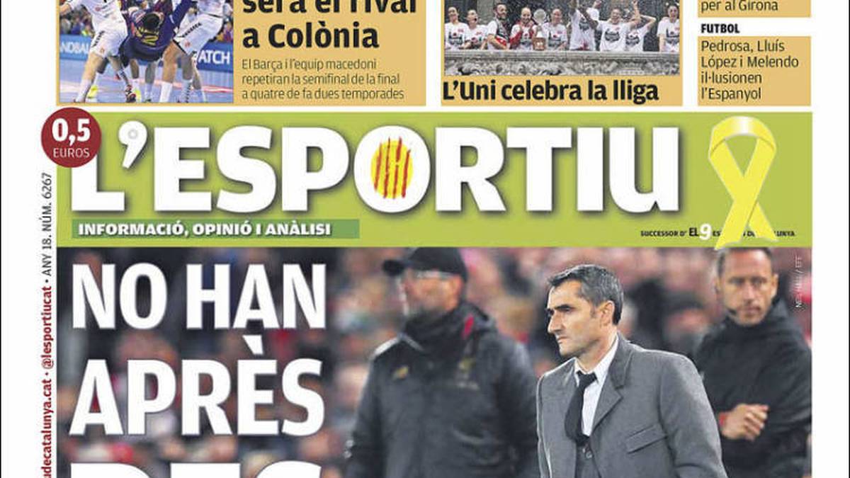 L´Esportiu (Spanien): "Barca ist gegen Liverpool im Anfield ein einziges Trümmerfeld und verpasst das Finale." 