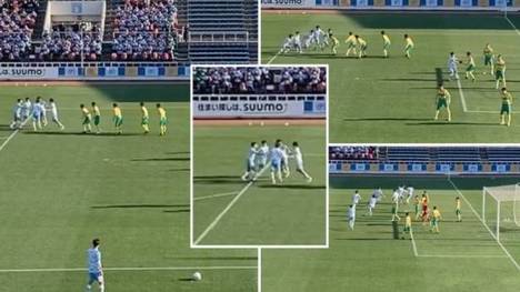 Eine japanische Highschool-Fußballmannschaft hat mit einer genialen "Ring-a-ring-a-Rosen"-Freistoßkombination für Aufsehen gesorgt - und dabei ein Tor erzielt.