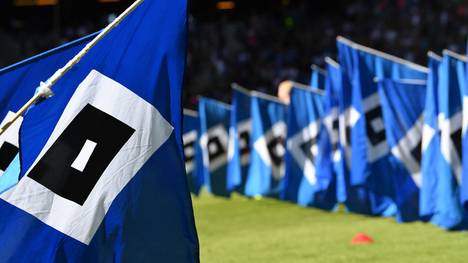Fahnen mit dem Logo des Hamburger SV im Volksparkstadion