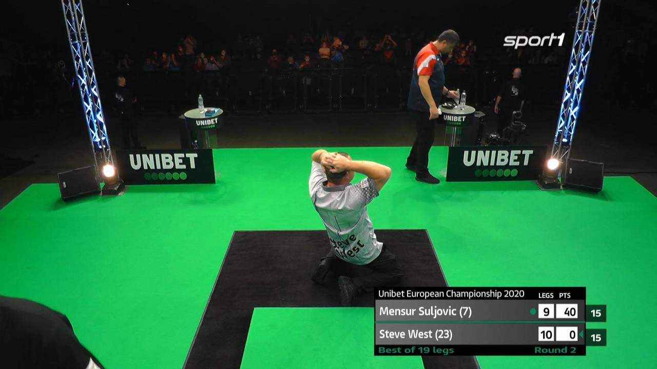 European Darts Championship: Steve West besiegt Mensur Suljovic mit 10:9