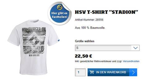 Das T-Shirt "Stadion" im Fanshop des Hamburger SV zeigt eine Choreografie von Hertha BSC