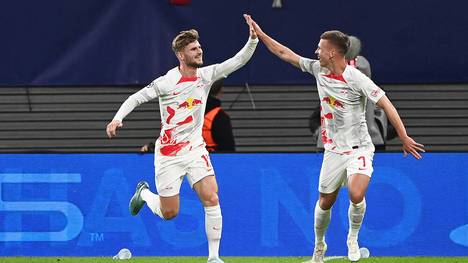 Timo Werner (l.) und Dani Olmo bejubeln das 3:1 gegen Real