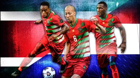 Ridgeciano Haps, Ryan Koolwijk und Sheraldo Becker (v.l.) spielen beim Gold Cup für Surinam, besitzen wie viele andere Spieler ihres Teams auch die niederländische Staatsbürgerschaft