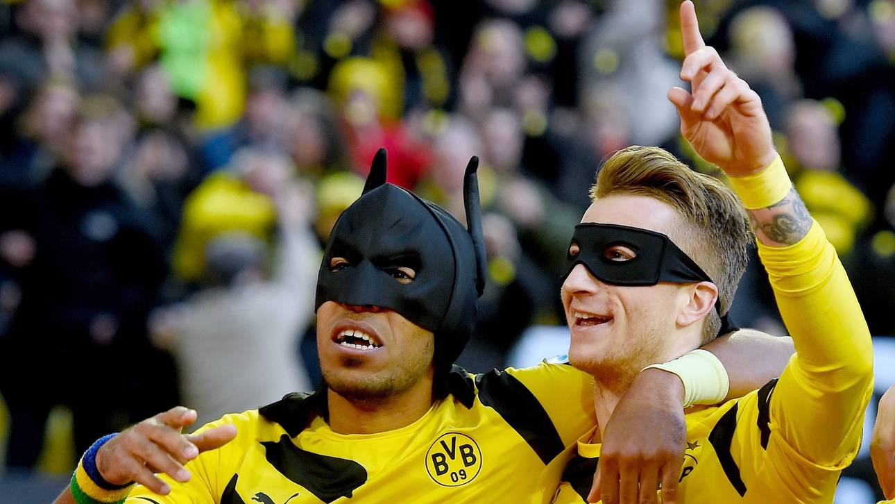 Pierre-Emerick Aubameyang (l.) und Marco Reus jubelten 2015 als Batman und Robin