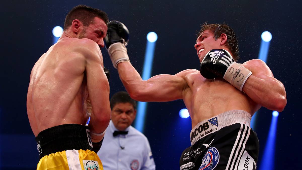 VINCENT FEIGENBUTZ: Der Supermittelgewichtler (r.) hat den Spitznamen "K.o.-Prinz". Bei seinen bisherigen 26 Siegen schlug er seine Gegner 23 Mal K.o.