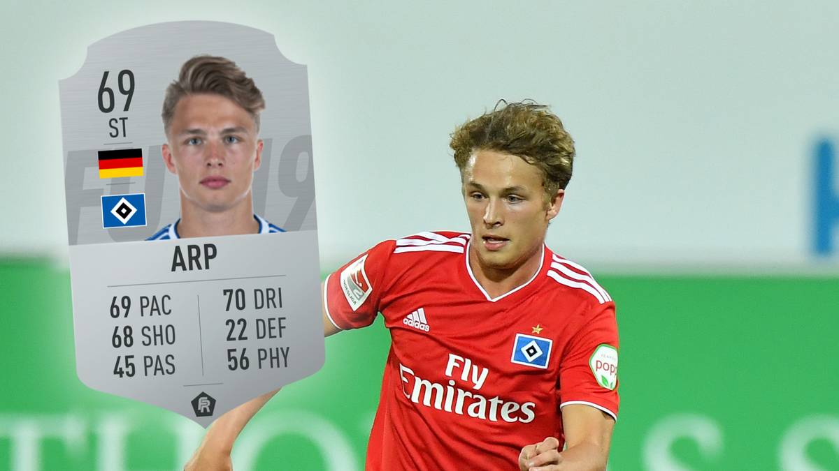 JAN-FIETE ARP (Stürmer/HSV): Stärke: 69 - Potenzialwert 88. Der deutsche Stürmer spielte in der vergangenen Saison in der Bundesliga für Hamburg und erzielte dort zwei Treffer. Er ist im Juli verlängerte er seinen Vertrag bei den "Rothosen" trotz einiger Angebote anderer Klubs