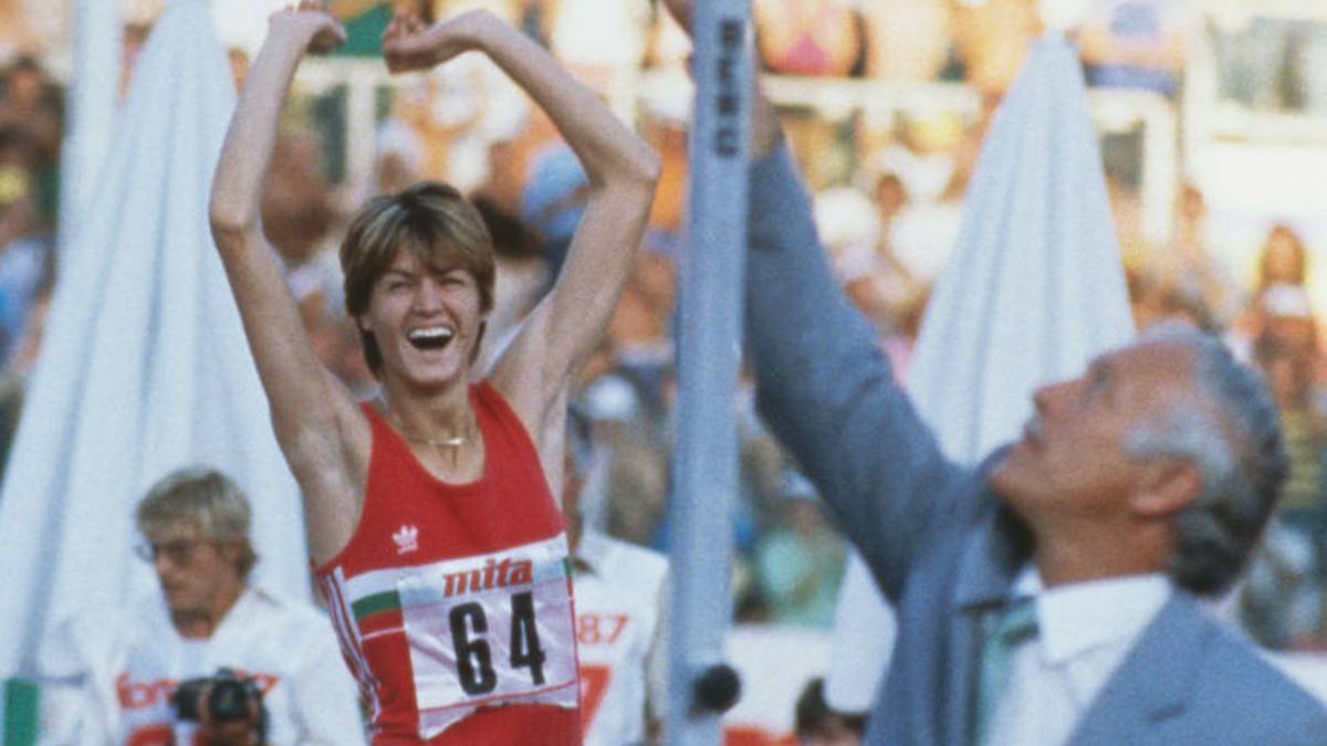 Stefka Kostadinova feiert ihren Weltrekordsprung in Rom