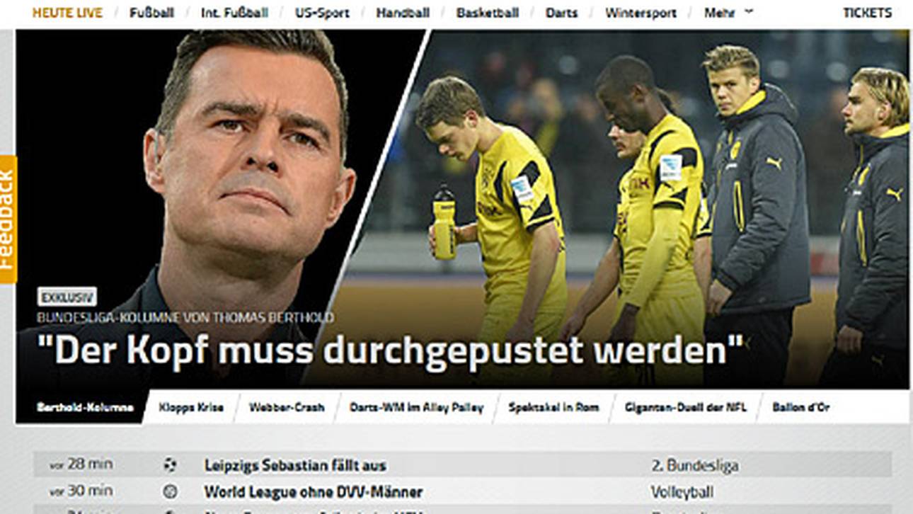 Der Aufmacherbereich der Beta-Version der neuen SPORT1.de