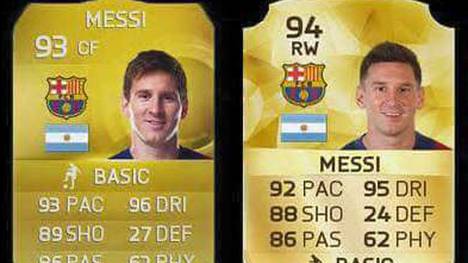 Das Spielerprofil von Lionel Messi bei FIFA 15 (l.) und FIFA 16