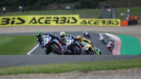 87 Australia,Remy Gardner,YamahaGRT Yamaha, 77 Switzerland,Dominique Aegerter,Yamaha,GRT Yamaha and 29 Italy,Andrea Iannone,Ducati,Go Eleven Ducati during the World SBK Race 2 at the Prosecco UK round of the SBK Motul World Championship, WM, Weltmeisterschaft at Donington Park, UK Donington UK Copyright: xGrahamxHoltx Donington WSBK 104