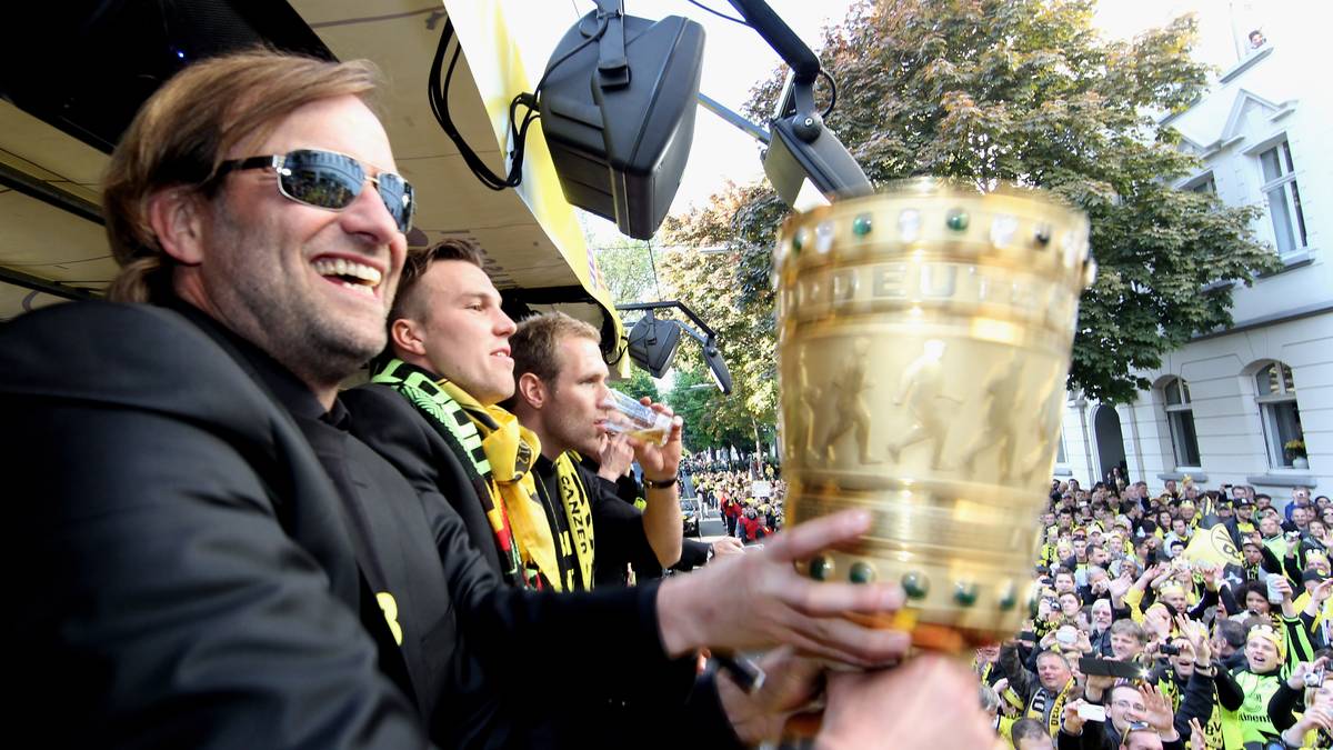 Borussia Dortmund Celebrate Winning Bundesliga and DFB Cup