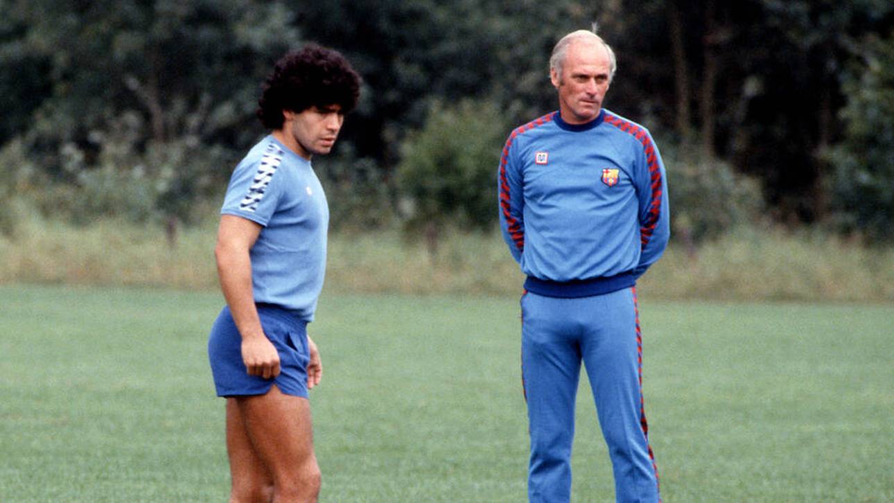 Udo Lattek und Diego Maradona 1981 in Barcelona