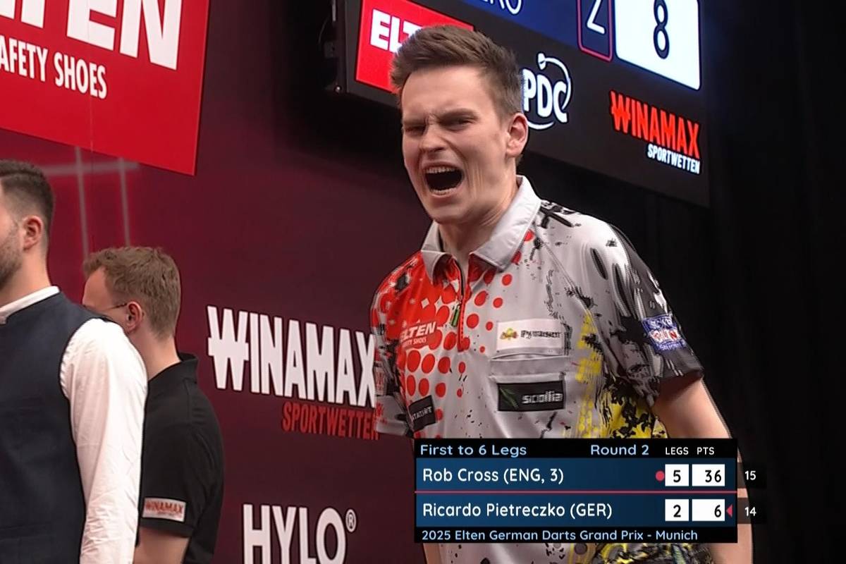 Ricardo Pietrezcko scheitert in der zweiten Runde des German Darts Grand Prix in München an Rob Cross und muss sich damit am zweiten Turniertag verabschieden.